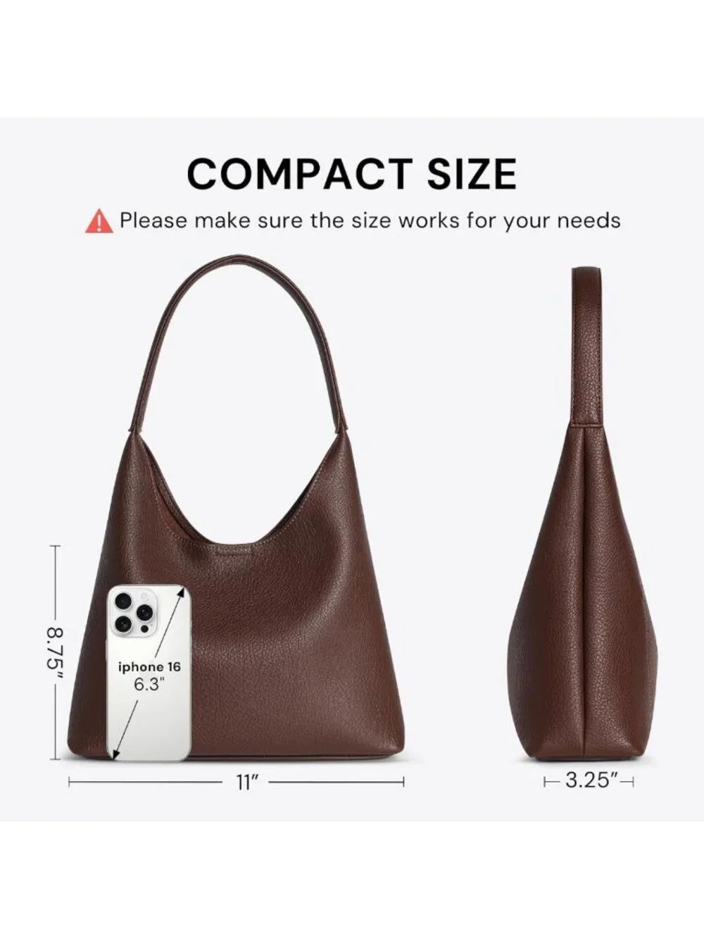 Trendy Small Slouchy Hobo Bag for Women, Soft Vegan Leather Shoulder Tote, 11